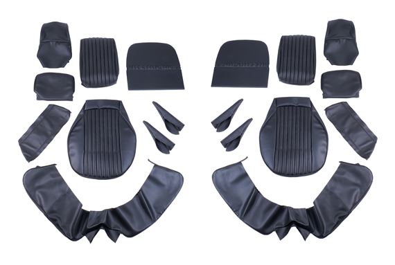 Triumph Stag Full Leather Front Seat Cover Kit - Mk1 - USA - Integral Headrest - Per Vehicle - Black (Plain Flutes) - RS1649BLACK FL
